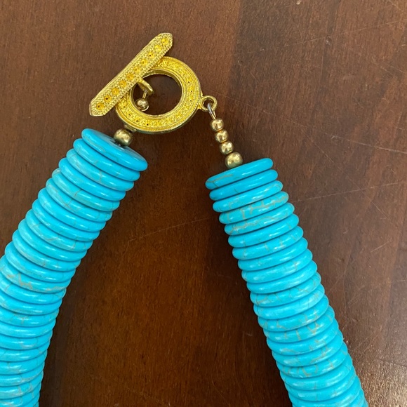 Turquoise Disc & Gold Necklace, 17in - Picture 3 of 6